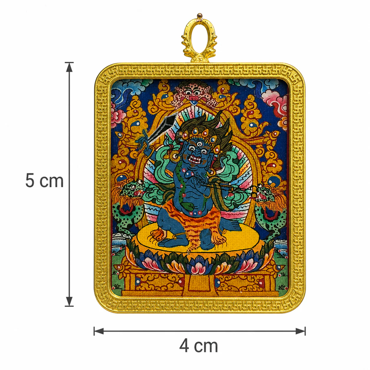 藍身忿怒尊題材隨身唐卡吊墜|4 × 5 cm|編號24|尺寸參考